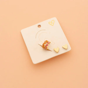 SET DE ARETES Y 2 EARCUFF CORAZONES
