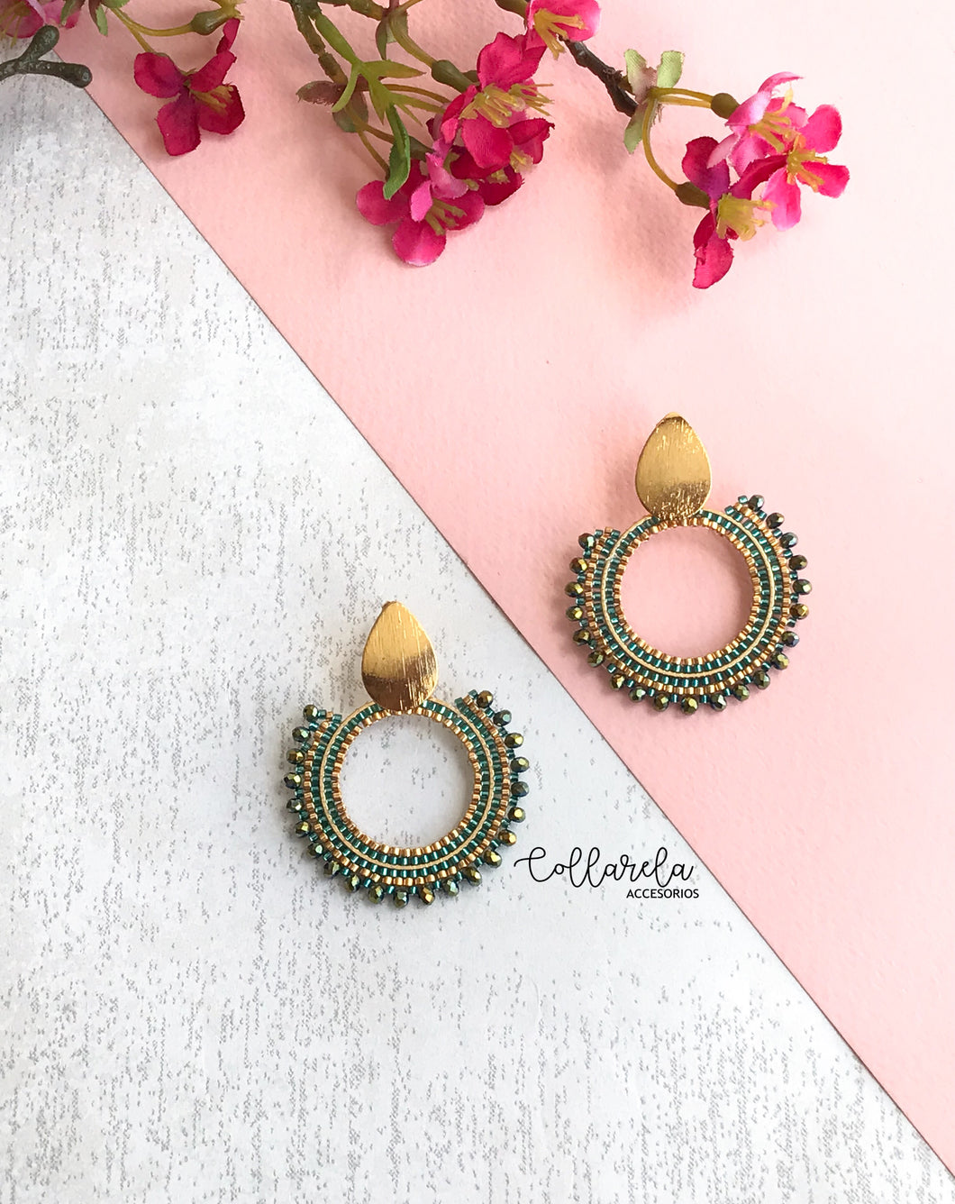Aretes lágrima miyuki verde