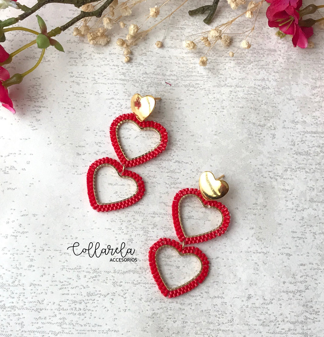 ARETES CORAZONES - ROJO