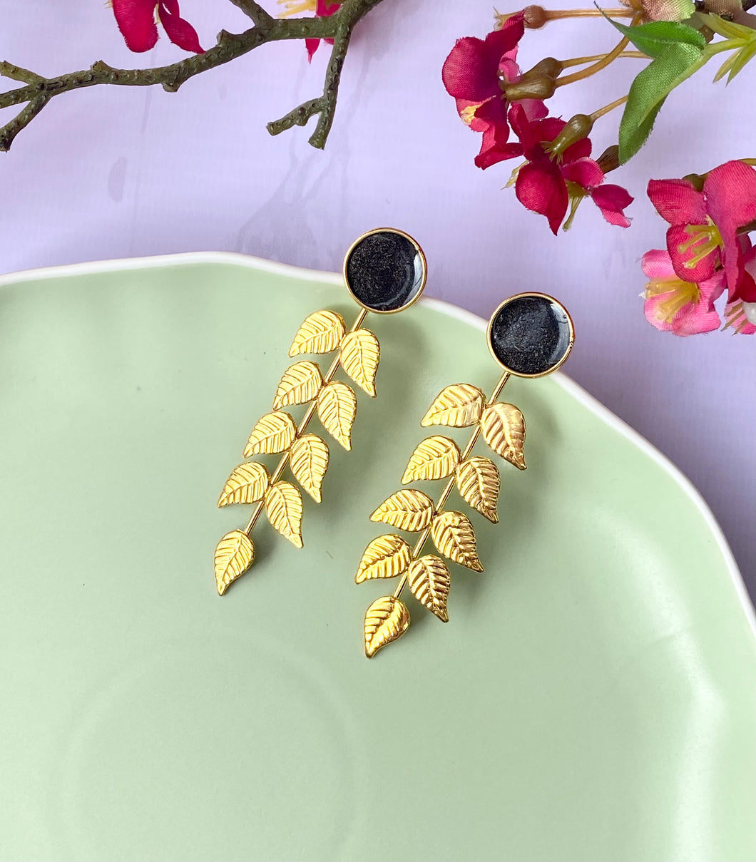 ARETES HOJAS NEGRO - DOBLE FUNCIÓN